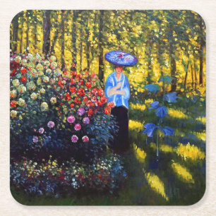Monet Woman met een parasol in de tuin Vierkante Kartonnen Onderzetter