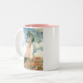 Monet Woman met een parasol links Tweekleurige Koffiemok (Voorkant links)