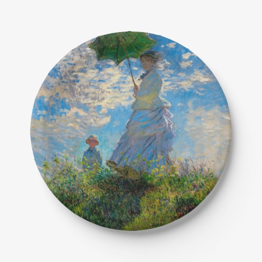 Monet Woman Parasol Impressionisme Papieren Bordje (Voorkant)