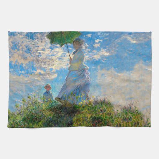 Monet Woman Parasol Impressionisme Theedoek (Horizontaal)