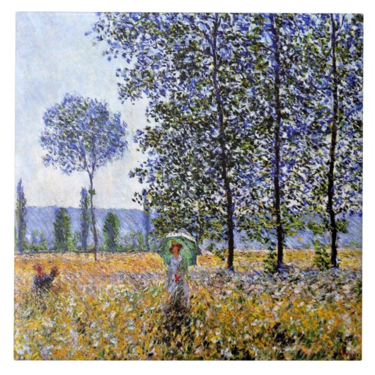 Monet - Zonlicht effect onder de populieren, Tegeltje (Voorkant)