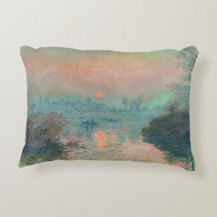Monet Zonsondergang op de Seine Fijne Kunst Impres Accent Kussen