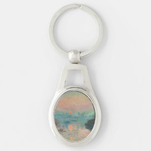Monet Zonsondergang op de Seine Fijne Kunst Impres Sleutelhanger