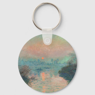 Monet Zonsondergang op de Seine Fijne Kunst Impres Sleutelhanger
