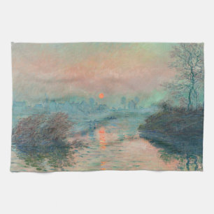 Monet Zonsondergang op de Seine Fijne Kunst Impres Theedoek