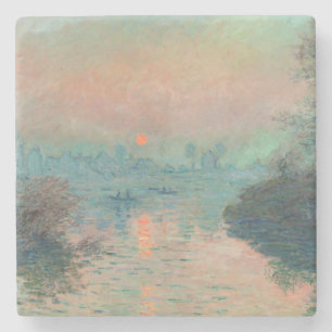 Monet Zonsondergang Seine Fijne Kunst Impressionis Stenen Onderzetter