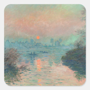 Monet Zonsondergang Seine Fijne Kunst Impressionis Vierkante Sticker