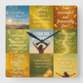 Money affirmation vierkante klok