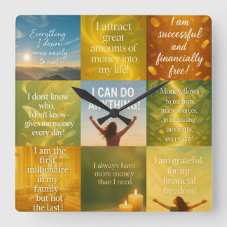 Money affirmation vierkante klok