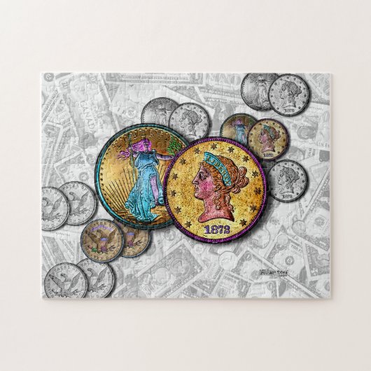 Money Big Coins Gold Dollar Puzzle Legpuzzel (Horizontaal)