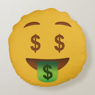 Money Face EmojiThrow Pillow Rond Kussen