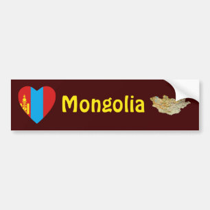 Mongolia Flag Heart + Map Bumper Sticker