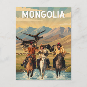 Mongolia Illustratie Reis Kunst Vintage Briefkaart