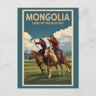 Mongolia Ruiters Illustratie Reis Kunst Vintage Briefkaart