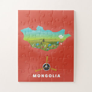 Mongolië geïllustreerd poster voor kaarttoerisme. legpuzzel