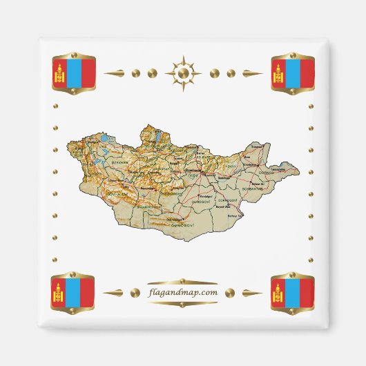 Mongolië Kaart + Vlaggen Magnet Magneet (Voorkant)