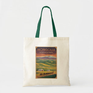 Mongolië Kamelen Yurt Illustratie Reis Kunst Retro Tote Bag