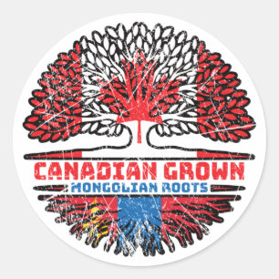 Mongolië Mongoliaans Canada - vlag over boomstamme Ronde Sticker