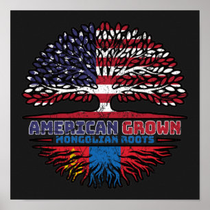 Mongolië Mongolian American USA Tree Roots Flag Poster