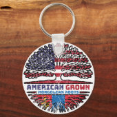 Mongolië Mongolian American USA Tree Roots Flag Sleutelhanger (Achterkant)