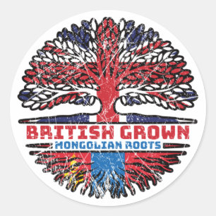 Mongolië Mongolian British Tree Roots Flag Ronde Sticker