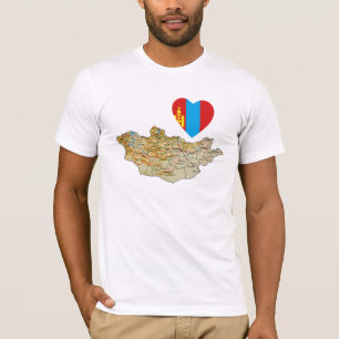Mongolië Vlag Hart en Landkaart T-Shirt