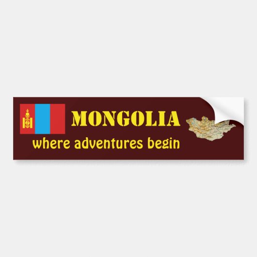 Mongolië Vlag + Kaart Bumpersticker (Voorkant)