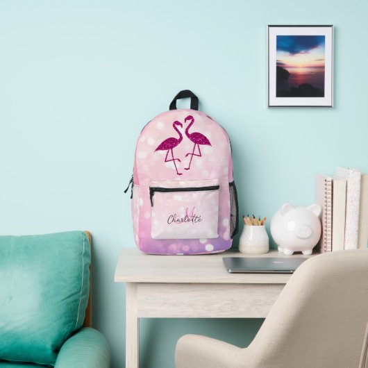 Mongoolse flamingos Roze glitter sparren Monogram Bedrukte Rugzak (Insitu)