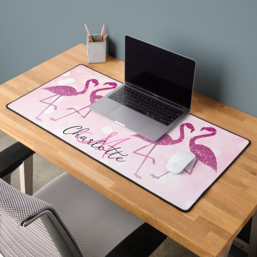 Mongoolse flamingos Roze glitter sparren Monogram Bureaumat (Kantoor 2)
