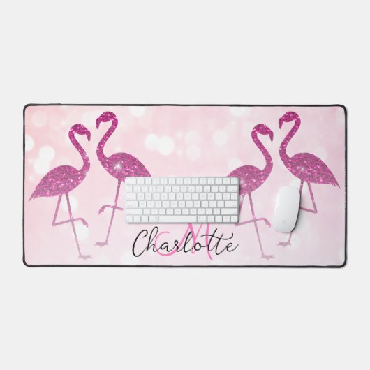 Mongoolse flamingos Roze glitter sparren Monogram Bureaumat (Keyboard & Muis)