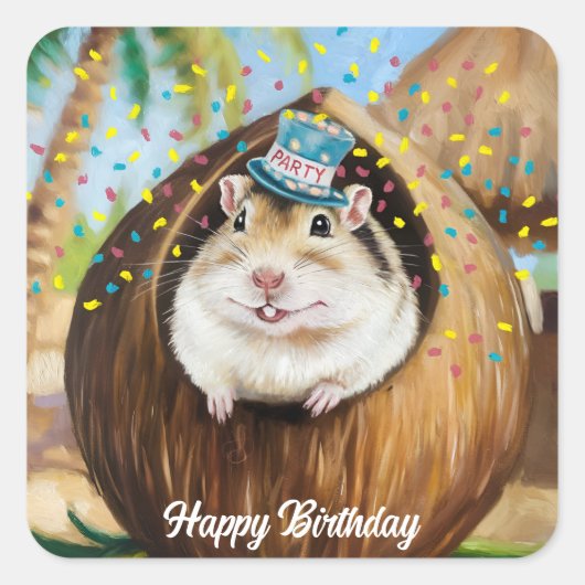 Mongoolse Gerbil in kokoshuis Vierkante Sticker (Voorkant)