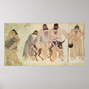 Mongoolse nomaden met een ezel, 15e eeuw poster
