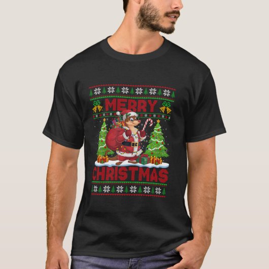 Mongoose Xmas Tree Lights Ugly Santa Mongoose Chri T-shirt (Voorkant)