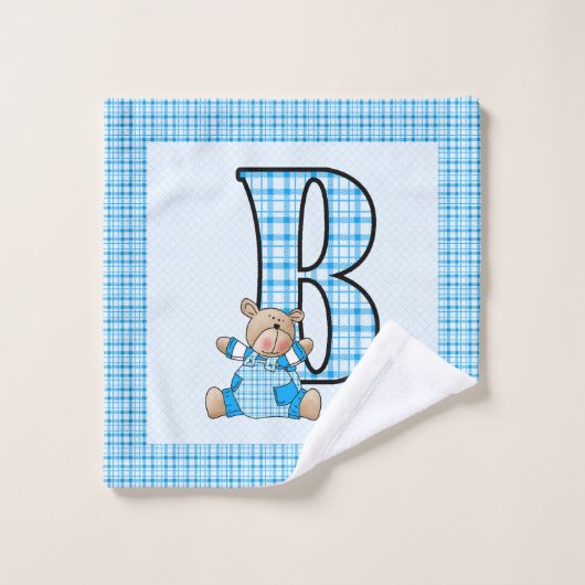 Mongoram B pour l'ours en Bleu Chèques pour garçon (Gant de toilette)