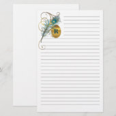 Mongrammed Peacock Blauwgroen en gouden bruiloft Briefpapier (Voorkant / Achterkant)