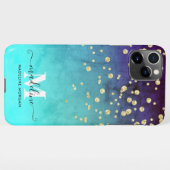 Mongstaartbruine goudglittermonogram iPhone hoesje (Achterkant horizontaal)