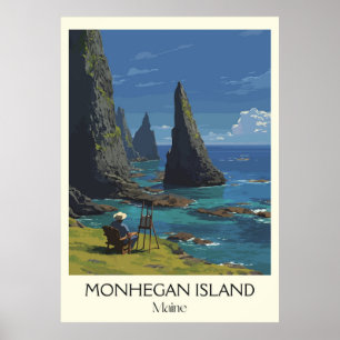 Monhegan Island Maine kust kliffen kunst Poster