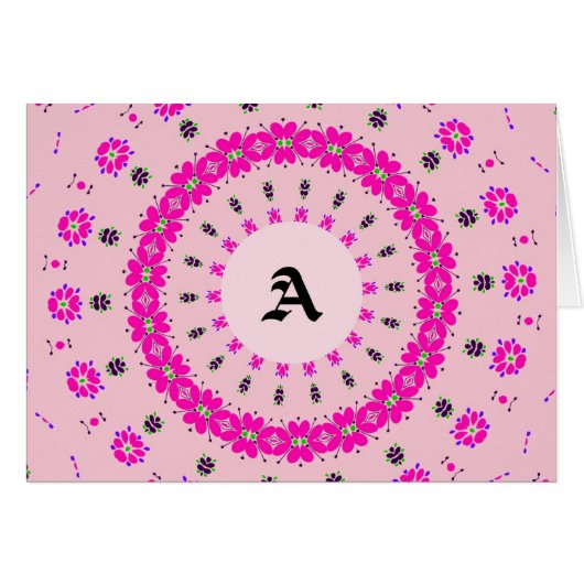 Monigramme, lettre A, blanche, rose avec fleurs (Devant horizontal)