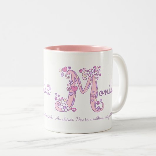 Monika: hartbloem M monogram mok (Voorkant rechts)