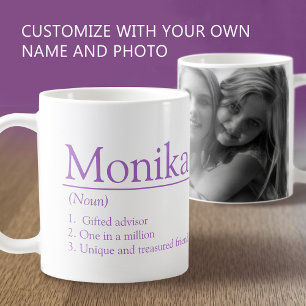 Monika naam definitie aangepaste foto paars koffiemok