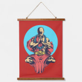 Monk bidden op rood hangend wandkleed (Voorkant)