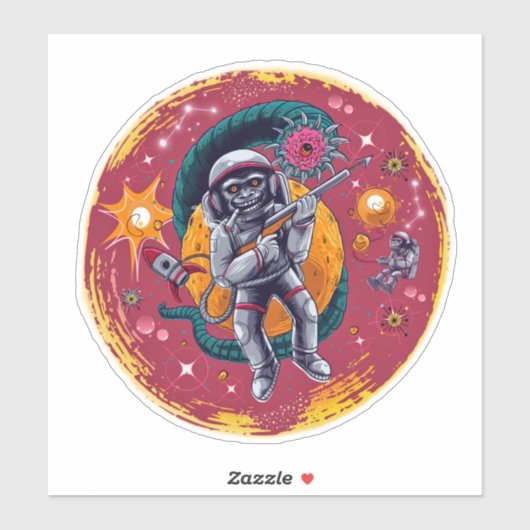 Monkearound in Space Stickers Retro Fun (Feuille)
