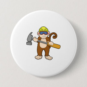 Monkey als ambachtsman met Hammer Ronde Button 7,6 Cm