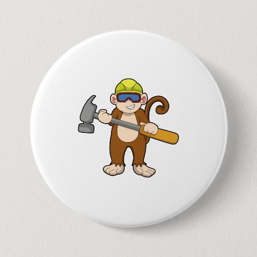 Monkey als ambachtsman met Hammer Ronde Button 7,6 Cm (Voorkant)