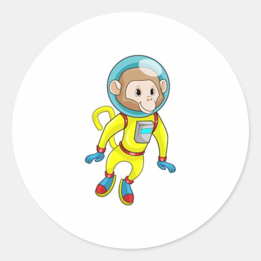 Monkey als Astronaut Ronde Sticker (Voorkant)