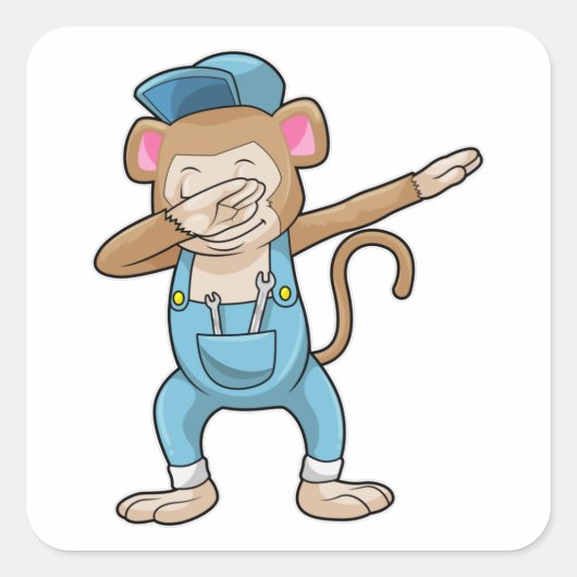 Monkey als Mechanisch op Hip Hop Dance Dab Vierkante Sticker (Voorkant)