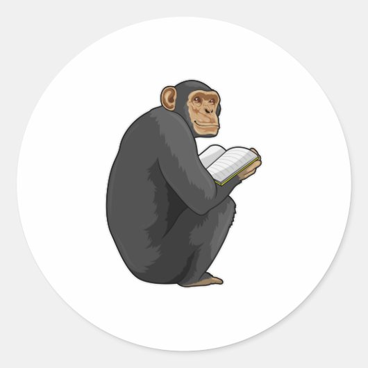Monkey als Nerd met Boek Ronde Sticker (Voorkant)