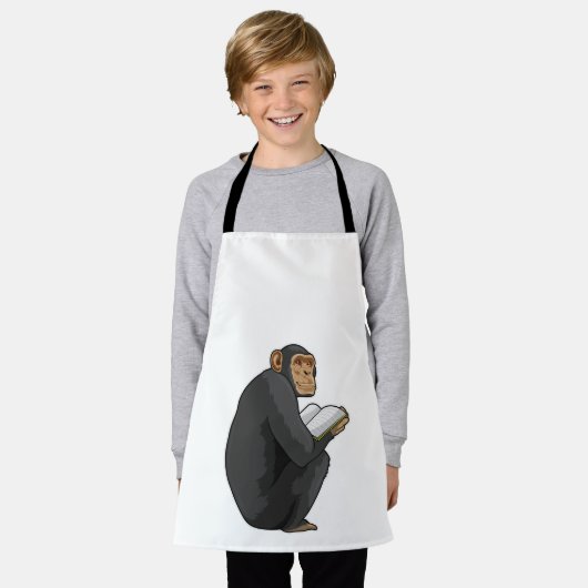Monkey als Nerd met Boek Schort (Gedragen)