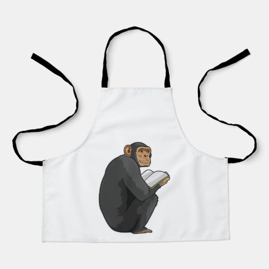 Monkey als Nerd met Boek Schort (Voorkant)