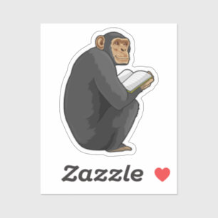 Monkey als Nerd met Boek Sticker